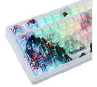 Lot de 130 touches PBT à double tir, motif fleurs de prunier brillantes, imprimées sur le côté, profil Cherry Teinture par sublimation pour claviers mécaniques Cherry MX Switch
