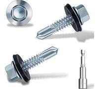 Lot de 130 vis autoforeuses pour toiture 6,3 x 25 mm, vis autotaraudeuses à tête hexagonale avec rondelle d'étanchéité en caoutchouc, avec douille hexagonale, plaque de zinc.