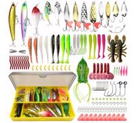 Lot de 131 leurres de pêche avec boîte Tackle Box pour brochet, accessoires de pêche, truite, accessoires de pêche, y compris poissons en caoutchouc, leurres de surface, spinner pour la pêche en eau