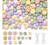 Lot de 132 perles en silicone en forme de fleur - Marguerites - Avec cordon | Perles colorées en silicone avec trous, perles de bricolage en vrac pour bracelets, stylos, porte-clés, vert et violet
