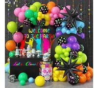 Lot de 137 guirlandes de ballons fluorescents arc-en-ciel avec ballons multicolores et à pois, guirlande de ballons sombres pour décoration d'anniversaire « Let's Glow »