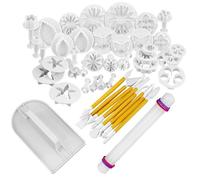 Lot de 14 (46 pièces) - Outils de décoration de gâteaux en forme de fleur - Kit de décoration de gâteaux - Moule à fondant - Emporte-pièces - Outils de gaufrage pour décoration de gâteaux