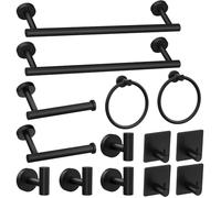 Lot de 14 Accessoires de Salle de Bain en Acier Inoxydable Noir Mat, Ensemble de quincaillerie de Salle de Bain, Porte-Serviettes pour Salle de Bain à Fixation Murale.