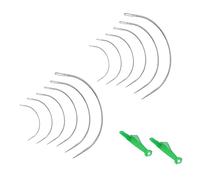 Lot de 14 Aiguilles Courbées en Métal, 12 Pièces Aiguille Courbe, D'aiguilles à Tisser de Type C, Aiguilles à Coudre en Acier, Pour Couture, Perruque, Cuir, Inclusif 2 Pièces Enfile-Aiguille