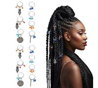 Lot de 14 anneaux tressés tribaux bohèmes en argent, décorations d'inspiration africaine, breloques en métal pour tresse, dreadlocks vintage pour femmes (style B, 14 pièces)