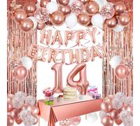 Lot De 14 Ans De Décoration D'anniversaire Rose Doré Pour Femme,Fille,Avec Bannière De Joyeux Anniversaire,Décoration De Fête D'anniversaire