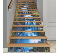 Lot de 14 autocollants d'escalier en PVC - 18 x 100 cm - Pour marches d'escalier, maison, salle de bain, sol (cascade)