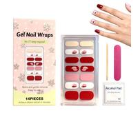 Lot de 14 autocollants en gel résistants aux éclats | Pas besoin de lampe - Facile à appliquer et à enlever - Avec lime et bâton en bois - Pour femme - Finition brillante - Qualité professionnelle