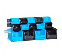 Lot de 14 bacs à bec bleu et noir avec rail acier Allit