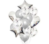 Lot de 14 ballons argentés avec étoiles, latex et papier d'aluminium, 45 cm