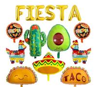 Lot de 14 ballons Cinco De Mayo pour décorations de fête Fiesta Taco Cactus Lama Avocat Ballon mexicain Papel Picado Bannière pour Taco Luau