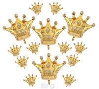 Lot de 14 ballons couronne, feuille d'or, en mylar pour anniversaire, mariage, fête, fête prénatale, décoration de fête sur le thème du roi