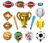 Lot de 14 Ballons de Sport en Aluminium, Baseball Football Basket-Ball Gant de Rugby Ballons en Aluminium Mylar, Ballons sur le Thème du Sport, Fournitures de Décoration pour les Fans de fête