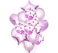 Lot de 14 ballons en forme d'étoile pour anniversaire ou mariage, violet, latex et feuille d'aluminium, taille max. 45 cm