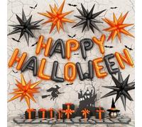 Lot de 14 ballons Happy Halloween de 40,6 cm, ballons en aluminium avec chauve-souris 3D de 55,9 cm, ballons en aluminium pour décoration murale, maison, extérieur, intérieur, décoration de fête