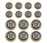 Lot de 14 boutons en métal doré pour blazer, blazer, costume, manteau de sport, uniforme, veste (noir doré) 15 mm et 23 mm