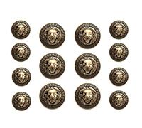 Lot de 14 boutons pour vêtements - 8 pièces × 15 mm et 6 pièces × 20 mm tête de lion en métal à tige ronde (doré)