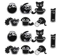 Lot de 14 broches en émail chat noir - Broche animal mignon - Insigne chat pour hommes et femmes, Zinc