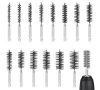 Lot de 14 brosses métalliques pour perceuse, brosse cylindrique en acier inoxydable 8-25 mm avec tige hexagonale, brosse de chaudière pour polissage, meulage, dérouillage, différentes tailles