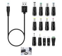 Lot de 14 Câble USB DC avec Embouts, Adaptateur USB-A vers DC Multi Embouts 5,5 x 2,1 mm 5V, Câble d'Alimentation avec 13 Embouts Interchangeables, pour Routeur TV Box Ventilateur Diffuseur (1.5M)