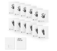 Lot de 14 cartes d'étape sans encre pour bébé, kit d'empreintes de mains et de pieds, kit d'empreintes de pattes de chien ou de chat, tampon sans encre pour nouveau-né, kit de mémoire Hello World (14