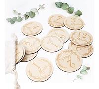 Lot de 14 cartes mensuelles en bois SOARFLY pour bébé - Pour la première année - Accessoires photo - Cadeau pour les futures mamans et les parents