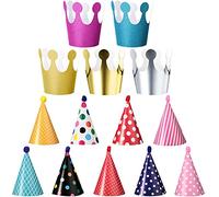 Lot de 14 cônes en papier pour animal de compagnie - Chapeau de couronne, chapeau de fête pour animal domestique - Chapeau coloré réglable - Convient pour fête d'anniversaire de chat et chien - Différents festivals - Accessoires de fête incroyables pour chiot