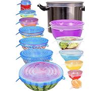 Lot de 14 couvercles extensibles en silicone comprenant 2 couvercles de taille XXL jusqu'à 24 cm de diamètre, réutilisables et durables pour bol, 7 tailles différentes pour répondre à la plupart des