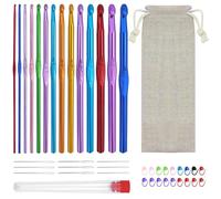Lot de 14 crochets en aluminium de 2,0 à 10,0 mm avec 10 marqueurs à tricoter, avec sac de rangement et 9 flacons à aiguilles