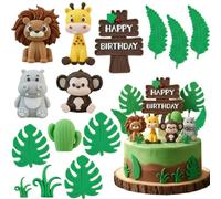 Lot de 14 décorations de gâteau Zoo - Animaux sauvages de la jungle