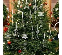 Lot de 14 décorations de Noël en acrylique avec motifs flocon de neige, rennes et arbre, décorations incassables et robustes pour sapin de Noël et utilisation saisonnière