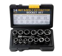 Lot de 14 douilles d'extraction pour boulons endommagés - Kit d'outils de retrait d'écrous pour entraînement de 3/8" pour réparation automobile et entretien mécanique