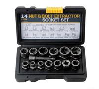 Lot de 14 douilles d'extraction pour extracteur de boulons et écrous endommagés - Kit d'outils d'extraction de boulons en alliage d'acier chromé, entraînement 3/8", réparation domestique et automobile