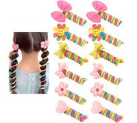 Lot de 14 élastiques à cheveux en spirale arc-en-ciel pour femme | 7 styles, nœud, fleur et cœur, design de bobine flexible, outil de cheveux pour tresses, queues de cheval et coiffure