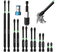 Lot de 14 embouts de tournevis magnétiques 25-150 mm Phillips #2 avec porte-embout à changement rapide et anneau magnétique - Embouts de tournevis à tête cruciforme - Tige hexagonale de 6,35 mm -