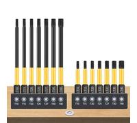 Lot de 14 embouts de tournevis Torx - Tige hexagonale de 50 mm et 100 mm avec support, en alliage d'acier haute dureté pour vis d'entraînement en étoile