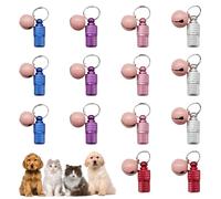 Lot de 14 étiquettes d'adresse chat avec porte-clés avec cloches en forme de capsule pour animaux de compagnie, anti-perte pour animaux de compagnie, chats, chiens