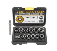 Lot de 14 extracteurs d'écrous et boulons à percussion avec adaptateur hexagonal pour enlever les boulons et écrous avec étui de rangement solide
