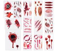 Lot de 14 feuilles d'autocollants de tatouage d'Halloween, cicatrice de blessure sanglante, imperméable, pour Halloween, zombie, cosplay, mascarade, maquillage