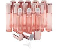 Lot de 14 flacons roller pour huiles essentielles avec boules en acier inoxydable Doré 10 m, Rose transparent