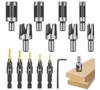 Lot de 14 Foret Bois Comprend 5 Forets a Bois et 8 Fraises à Mortaiser avec Clé en L, Revêtement en Titane Forets à Centrage Automatique avec 1/4" Manche Hexagonal, Meche à Changement Rapide