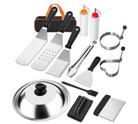 Lot de 14 grilles en acier inoxydable à dessus plat avec spatules et grattoirs et pinces