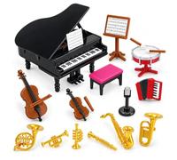 Lot de 14 instruments de musique comme accessoire de lutin de Noël | Un charmant accessoire de lutin pour les fêtes, créez une scène de concert magique avec un mini piano