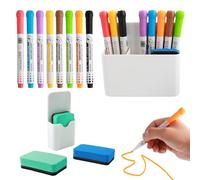 Lot de 14 marqueurs, 8 stylos effaçables, 2 porte-stylos magnétiques, 4 éponges magnétiques EVA pour écoles et appartements
