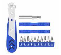 Lot de 14 mini clés à cliquet 1/4" - Tournevis décalé à cliquet à angle droit - Tournevis magnétique avec embout hexagonal/Phillips/fendu/Torx étoile (bleu)