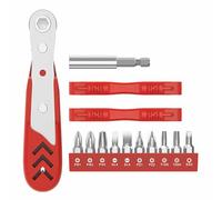 Lot de 14 mini clés à cliquet 1/4" - Tournevis décalé à cliquet à angle droit - Tournevis magnétique avec embout hexagonal/Phillips/fendu/Torx étoile (rouge)