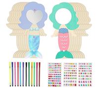 Lot de 14 miroirs en bois de sirène avec poignée - Pour enfants - Décoration d'anniversaire sirène - Kit de bricolage pour garçons et filles