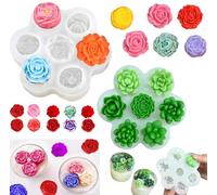 Lot de 14 moules en silicone pour plantes succulentes 3D-Moule en silicone-moule à bougie 3D en forme de fleurs-Pour la fabrication de bougies parfumées faites à la main, savons, chocolat, plâtre
