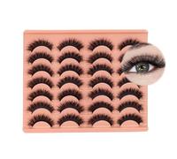 Lot de 14 paires de faux cils à bandes russes duveteuses - Effet œil de chat - Courbure D - Volume volumineux - Cils naturels