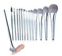 Lot de 14 pinceaux de maquillage hypoallergéniques - Nylon PC 17,5 cm 80 g vert ou argent - Pinceau pour estomper de teint synthétique doux pour correcteurs pour yeux et visage - Étui de voyage